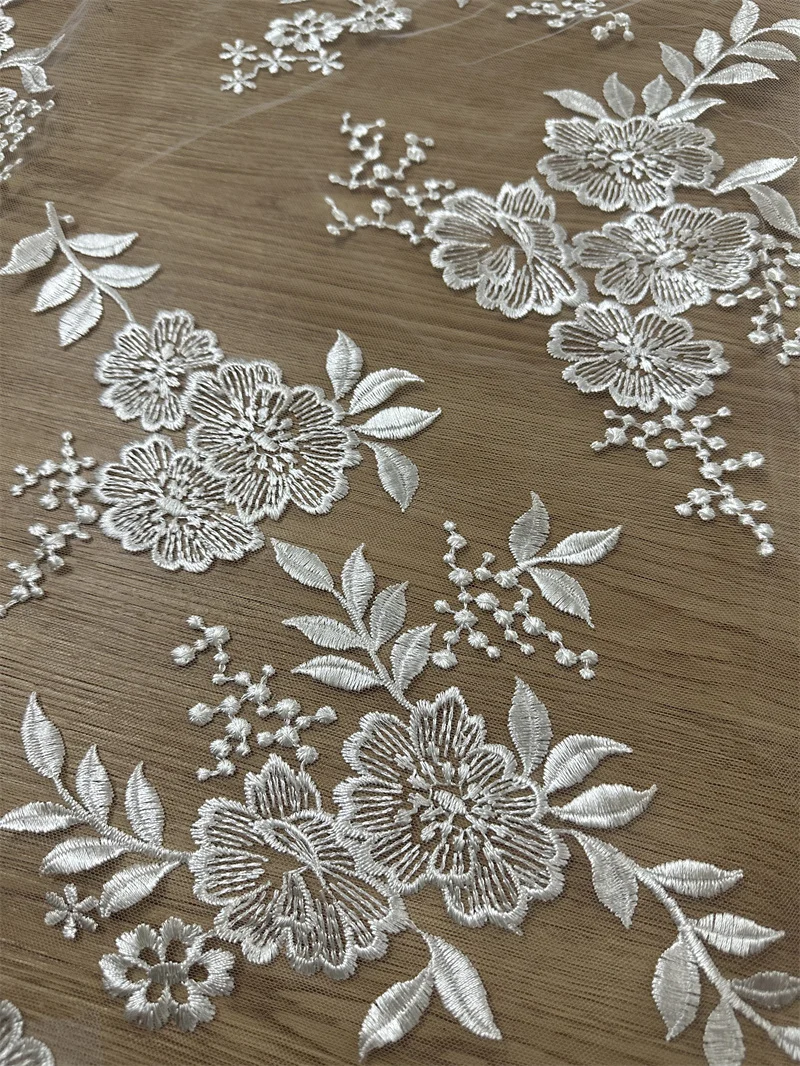 Unique Floral Wedding Gown Dress Mesh Embroidery Lace Fabric Sell by 1 Yard