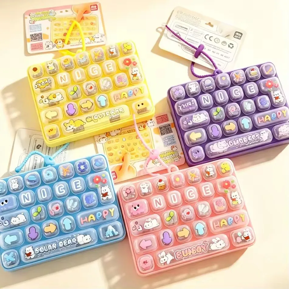 Funny 26 Grid Keyboard Keycap Clicker Keychain Fidget Push Squeeze Stress Anxiety Relief Decompression Sensory Bag Charm Gift