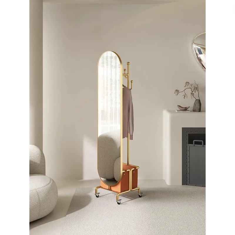 Dressing mirror, floor to ceiling, household, Nordic full body mirror, bedroom, rotatable, mobile, hanging clothes rack,