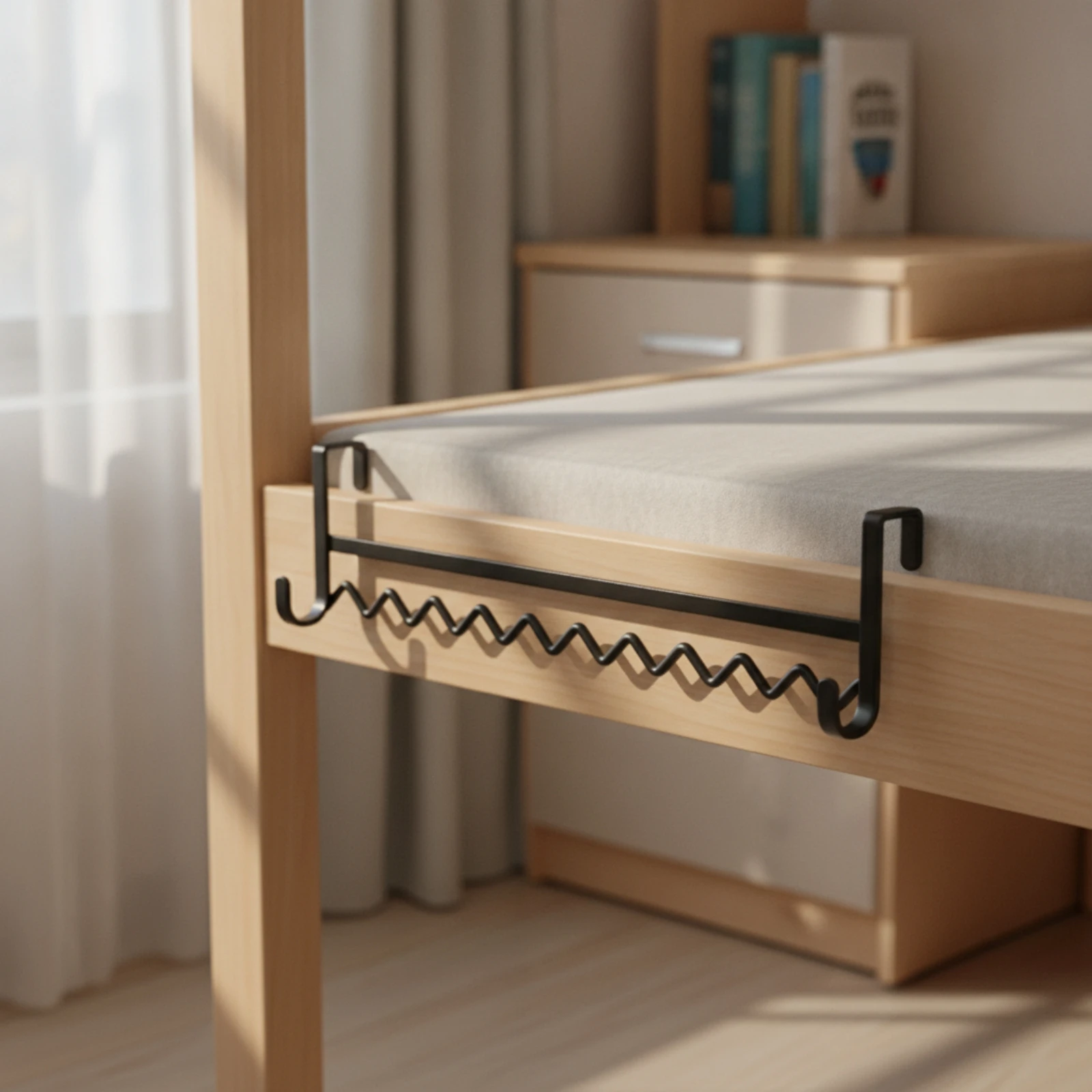 Bedside Hanging Rack Space-Saving Bed Rail Hanger Wave Hanging Rack Compact Organizer Slim for Students, Bunk Beds, Dorm Rooms