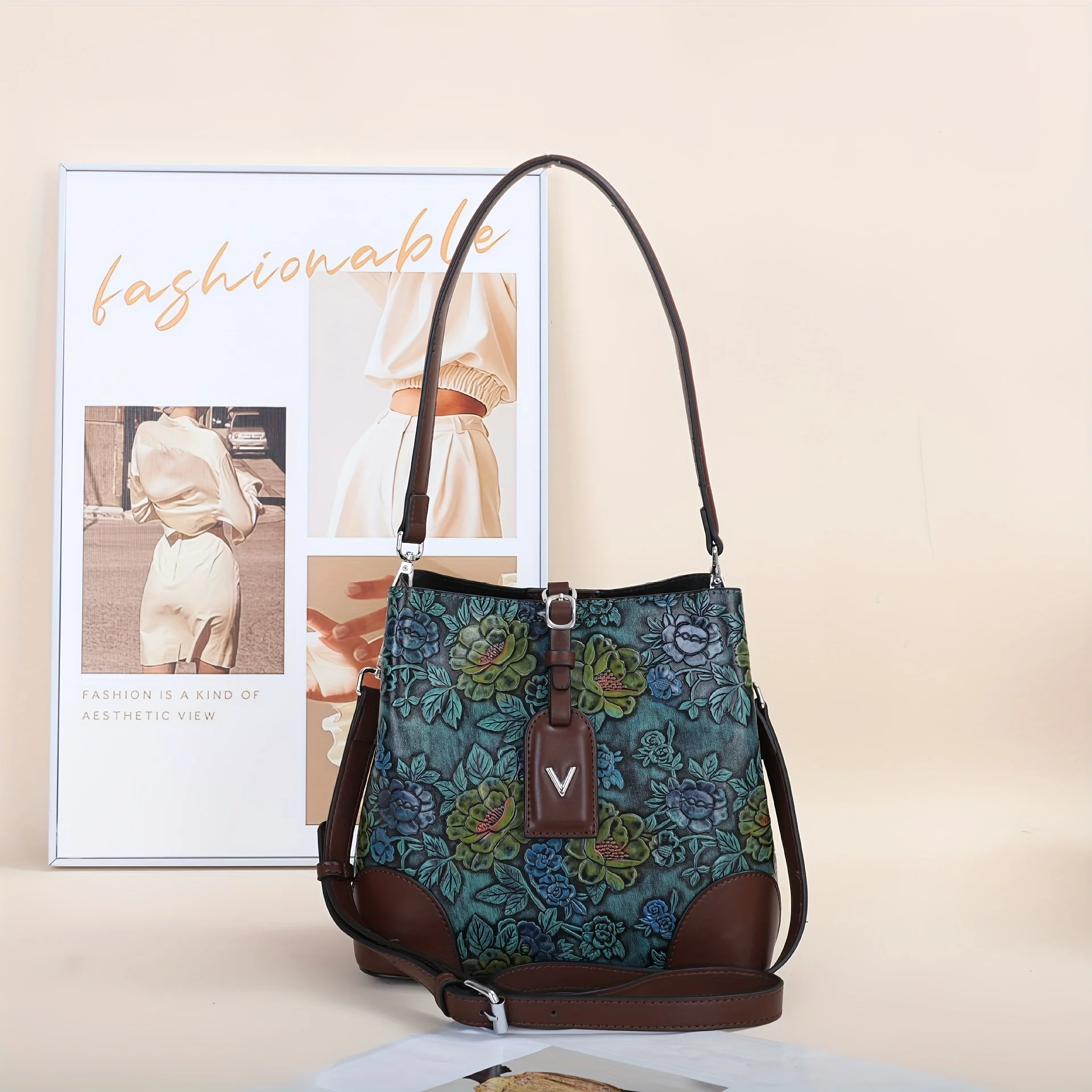 Armpit bucket bag fashion middle-aged mother large-capacity bag retro ink painting atmosphere fashion messenger bag