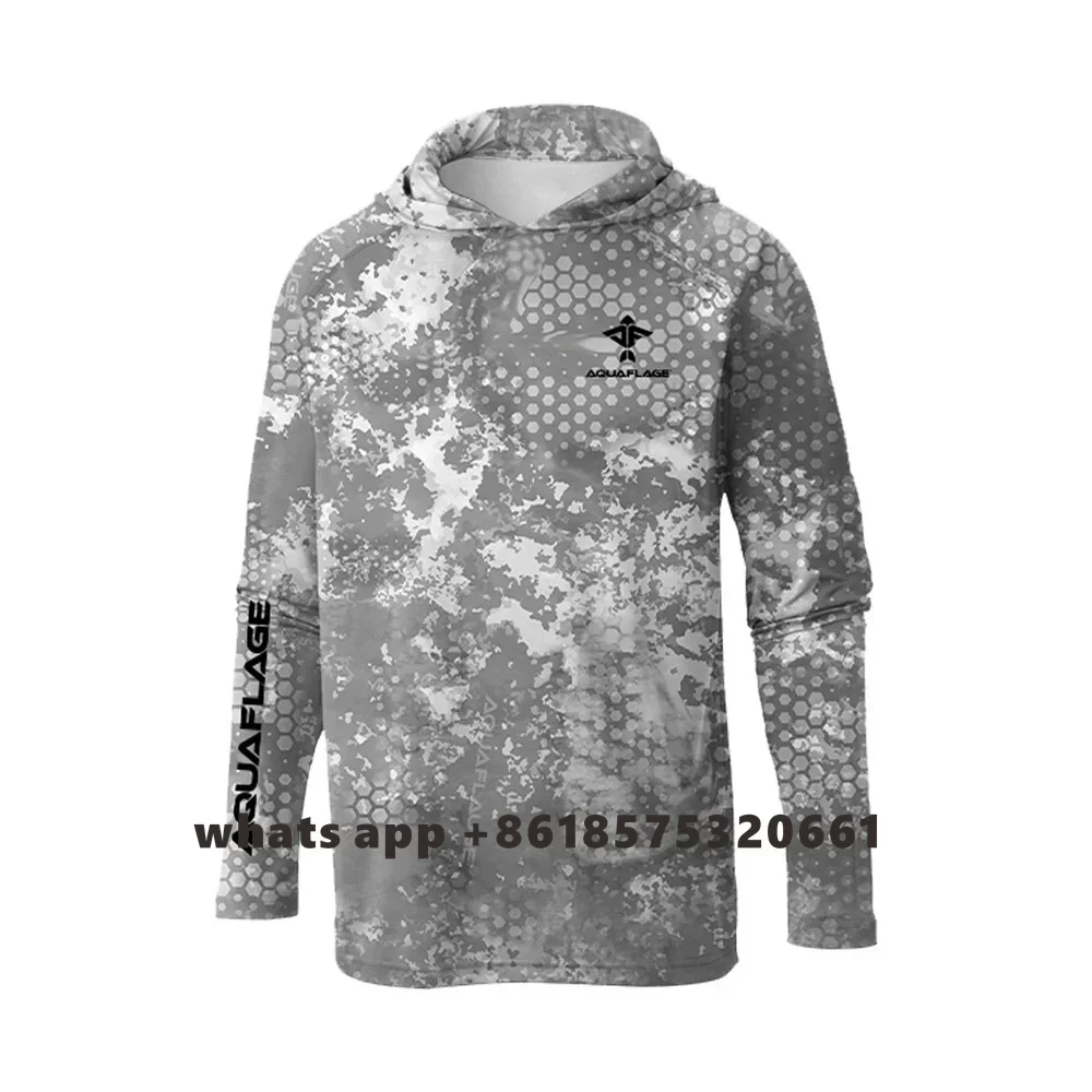 Aquaflage-Sudadera con capucha de rendimiento para hombre, ropa de pesca de secado rápido, manga larga, Camuflaje Pro, equipo de pesca, protección Upf 50, Verano