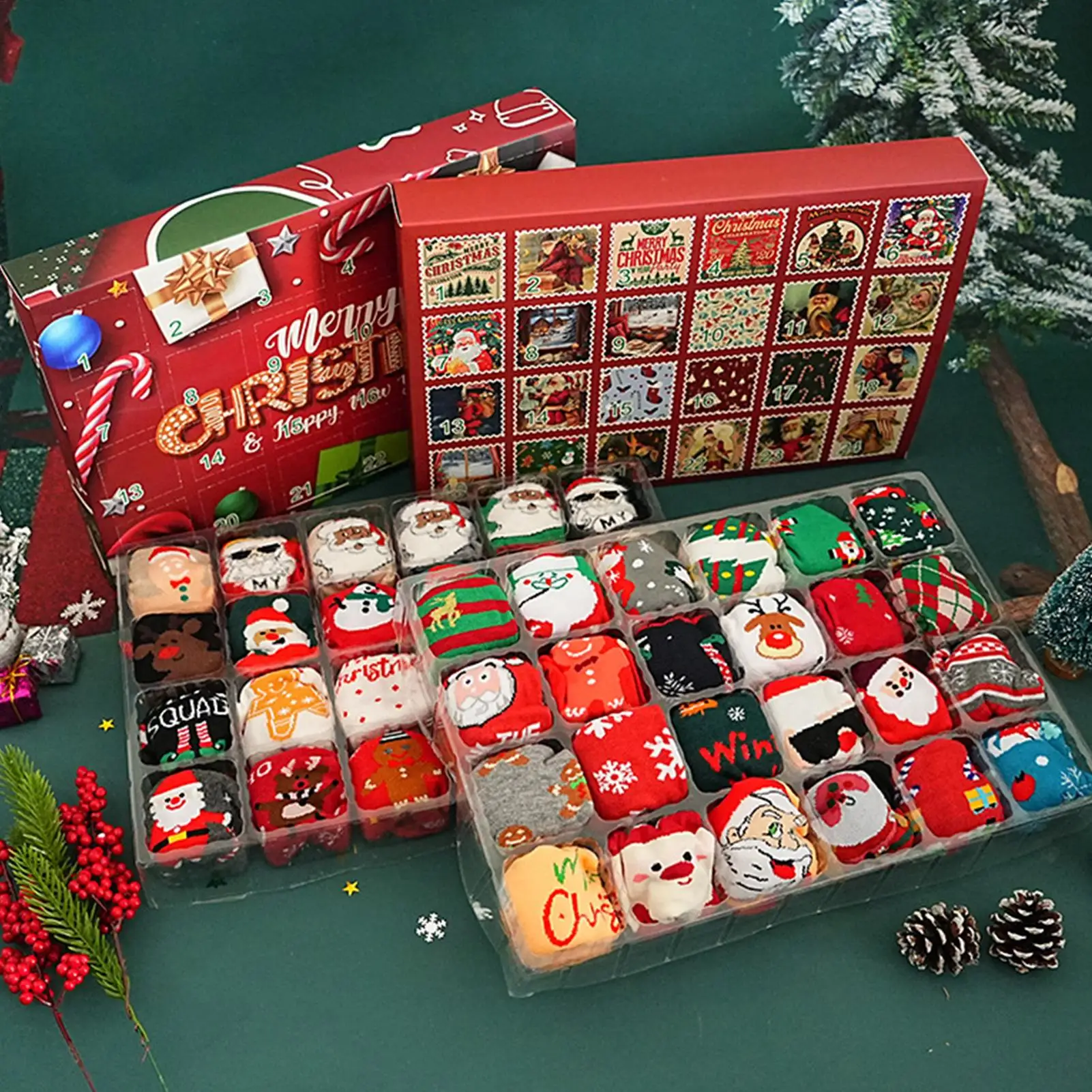 الجوارب تقويم القدوم للبالغين الرجال النساء 12 زوج من جوارب طاقم عيد الميلاد مضحك جورب العد التنازلي لعيد الميلاد 24 يومًا مفاجأة #1