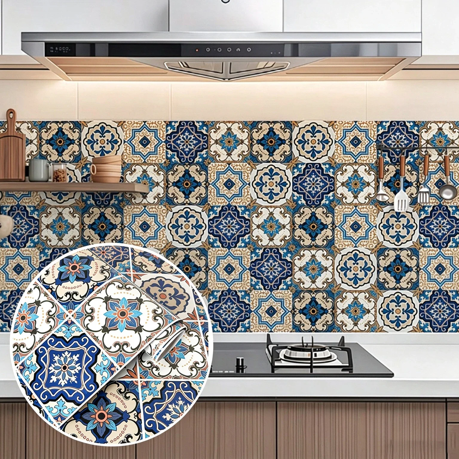 Waterproof And Oil-Resistant Tile-Pattern Wallpaper Suitable For Refurbishing Cabinet Countertop For Decorating Backsplashe.