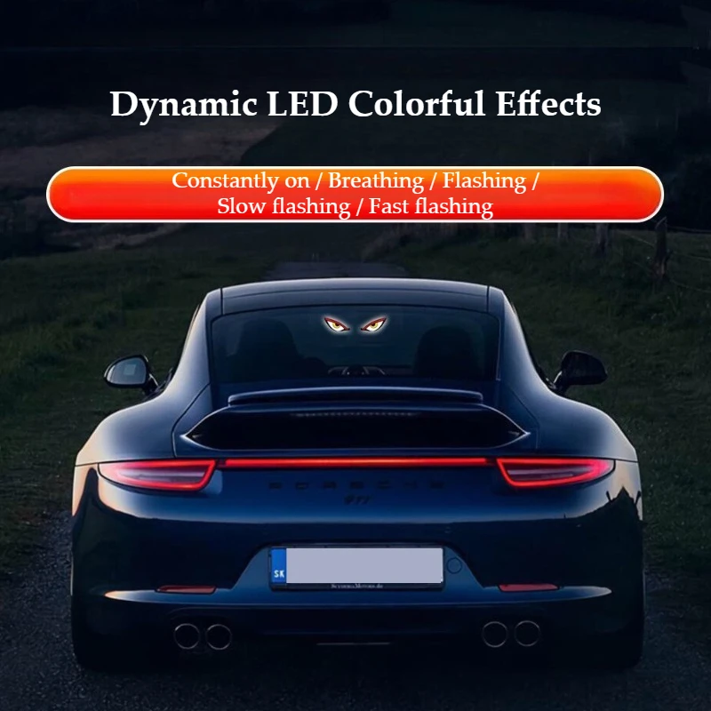 1Pc Car Solar Devil Eye Light, Rear Window Anti-Rear-End Warning Light, LED Dynamic Expression Neon Light