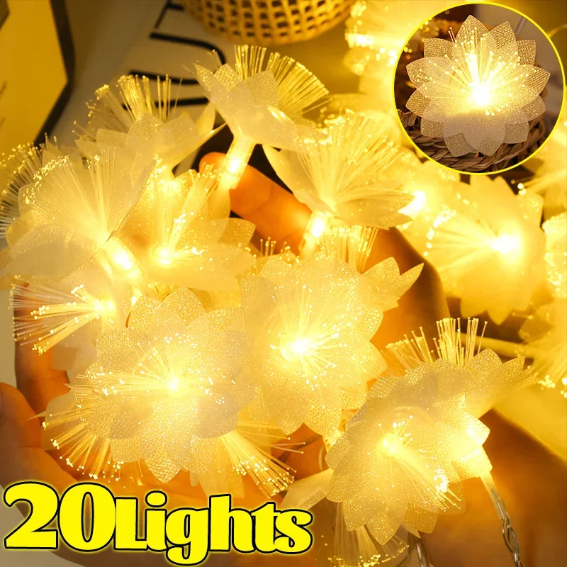 

10/20Lights Fiber Optic Fairy Lights Christmas Flower String Light Waterproof Starburst Firework Light New Year Party Decoration