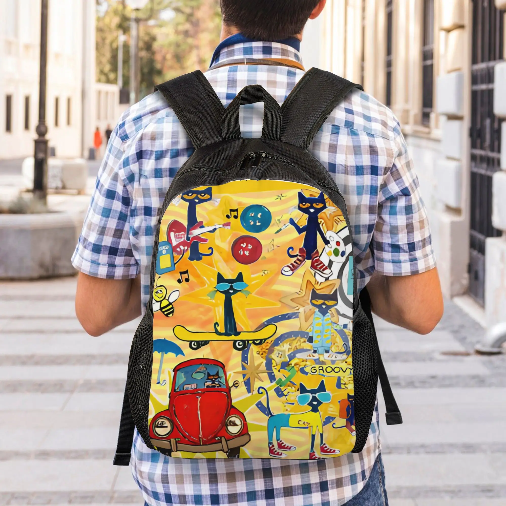 Pete the Cat  Cool Kitten Casual Backpack Sports High School Business Cartoon  Daypack for Men Women Laptop Canvas Bags