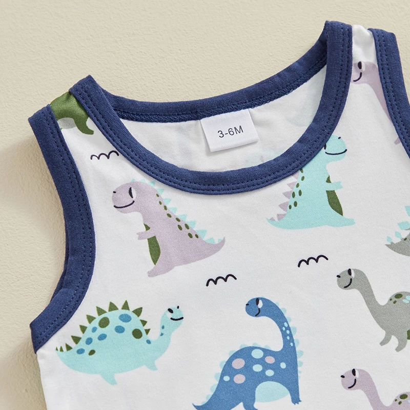 Baby Boys Dinosaur Clothes Sleeveless Vest Tops Rolled Shorts Set Two Piece Summer Casual Short Outfits