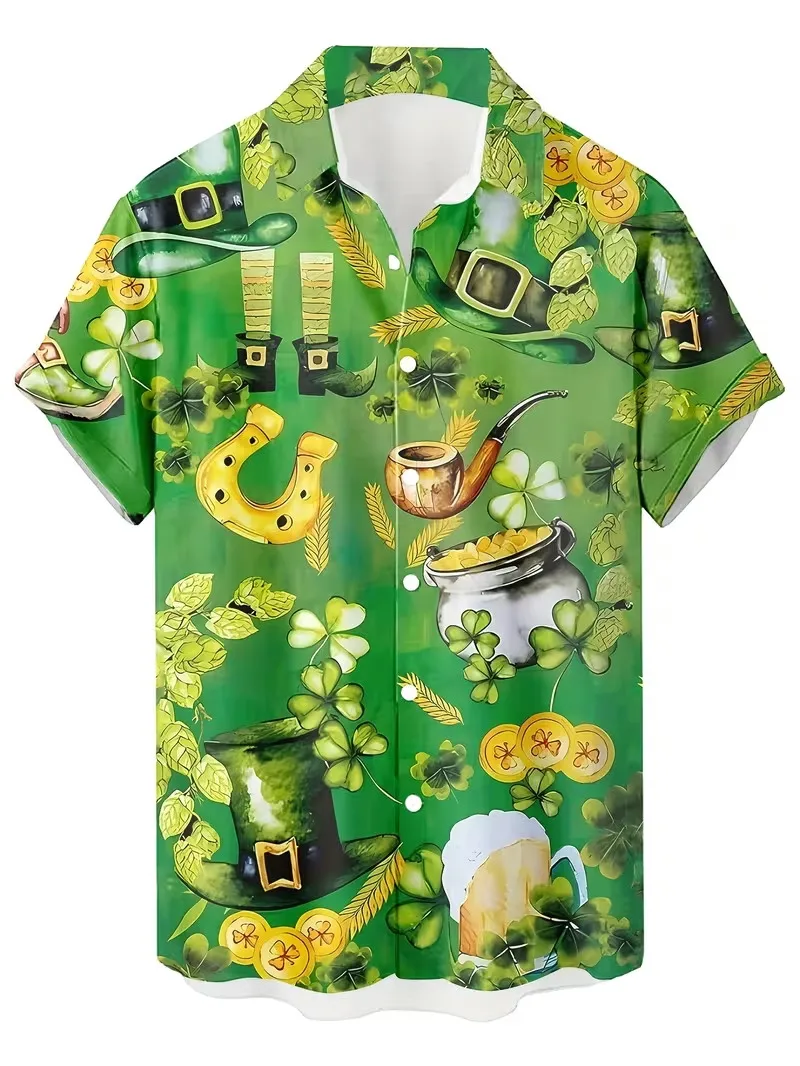 

Men's St. Patrick's Day Beach Shirts Casual Button Up Short Sleeve Hawaiian Shirt 3d Print Holiday Surfing Shirt For Men
