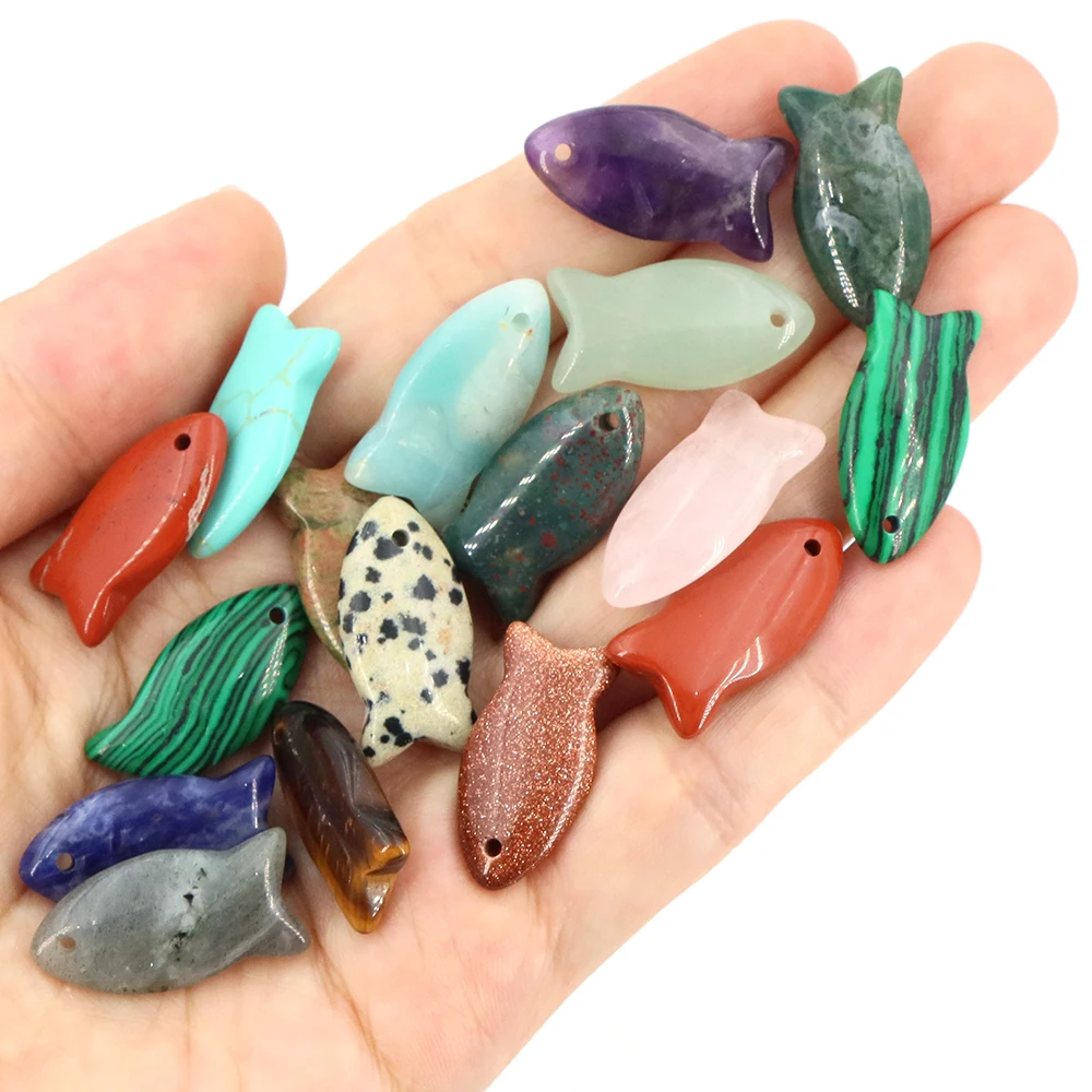Cute Fish Beads Natural Stone Hand Carved Healing Crystals Amethyst Gemstone Pendant Home Decoration DIY Hanging Ornament Gifts view 4