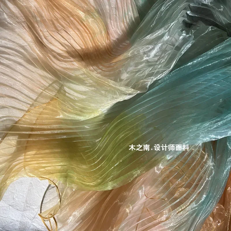 حورية البحر Harpsichord سحق موجة كبيرة الليزر الأورجانزا النسيج لمرحلة الأداء فستان مصمم Diy بها بنفسك مواد الخياطة القماش