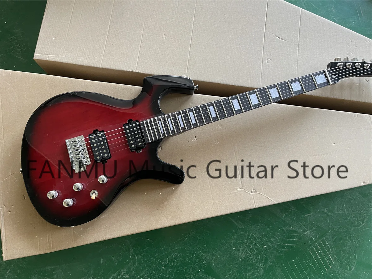 Black ring red guitar, 6-string guitar, solid wood body, maple neck, rosewood fingerboard, fixed bridge, HH pickup, chrome hardw