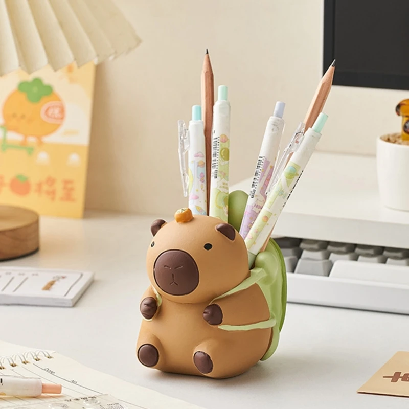 Capybara รูปปากกาคอนเทนเนอร์แปรงแต่งหน้าเรซิ่นโต๊ะเครื่องประดับ Dropship