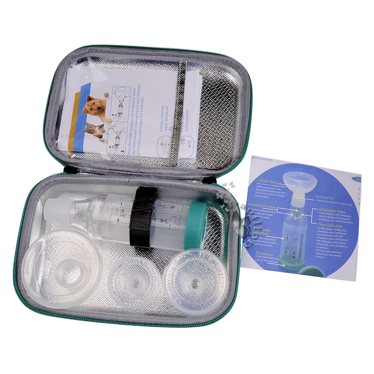 Inhaler Nebulizer Chamber Spacer Inhaler for Dog & Cat with 2 Soft Medical Silicone Face Mask Veterinary Supplies