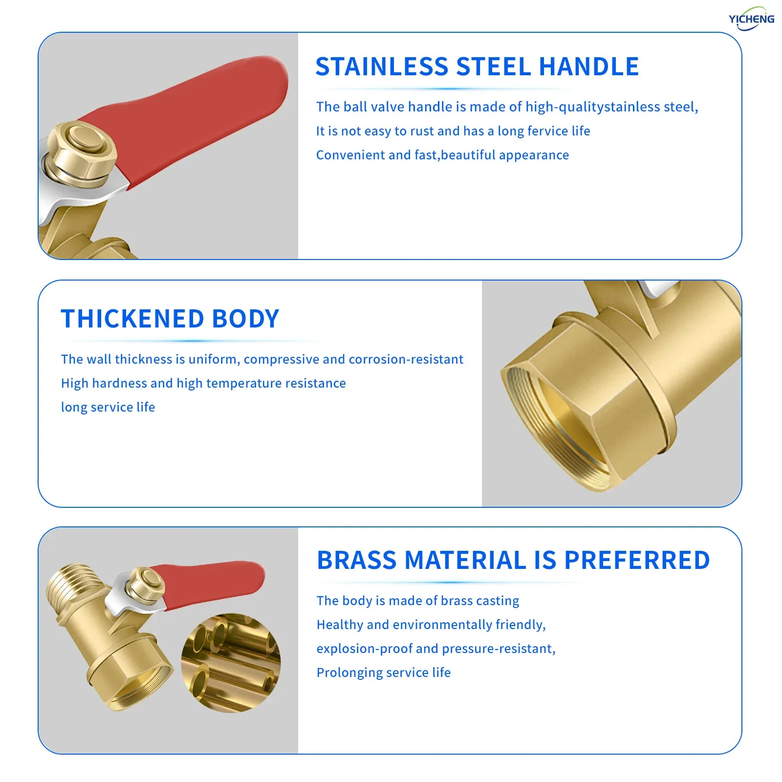 YICHENG PNEUMATIC Brass Red handle ball valve with Internal and external threads 1/4