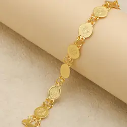 1 Piece Fashionable Gold Color Bracelets for Women Single Row Coin Bracelet Double Loop Design Adjustable Copper Material Bangle