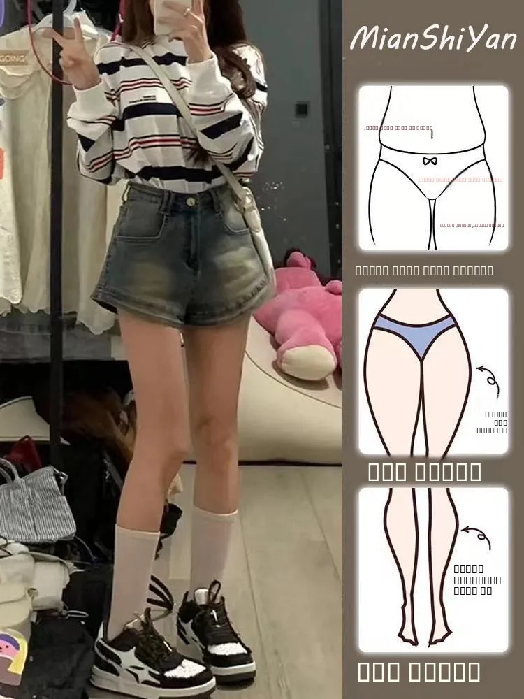 

Ретро-джинсовые шорты женские летние больших размеров, утягивающие, А-силуэт, с высокой талией, прямые, темно-синие, из эластичного хлопка