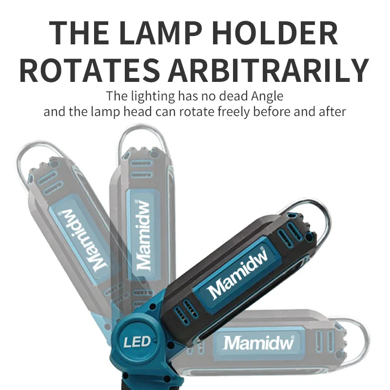 Mamidw LED Work Light Compact Folding Travel Camping Lamp Electric Rotating Light Family Emergency Floodlight For Makita Battery