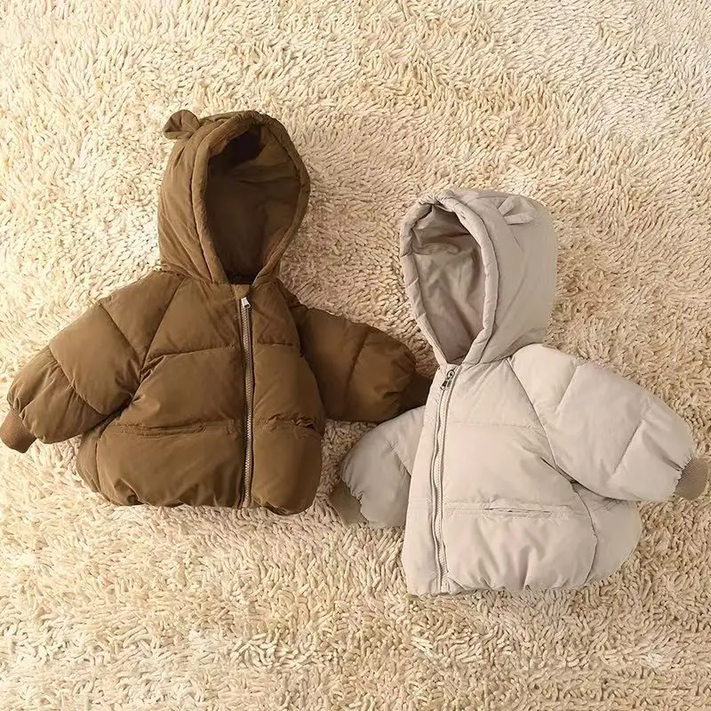 

Boy Daily Down Coat Girls Casual Winter Thickened Jackets Kids Warm Hooded Fashion Outerwear Children Solid Color Parkas