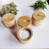 Salt Seasoning Jars Pepper Jar Bamboo Condiment Box Bowl Storage Pot Set Wood Sugar Container Holder Lid  2025