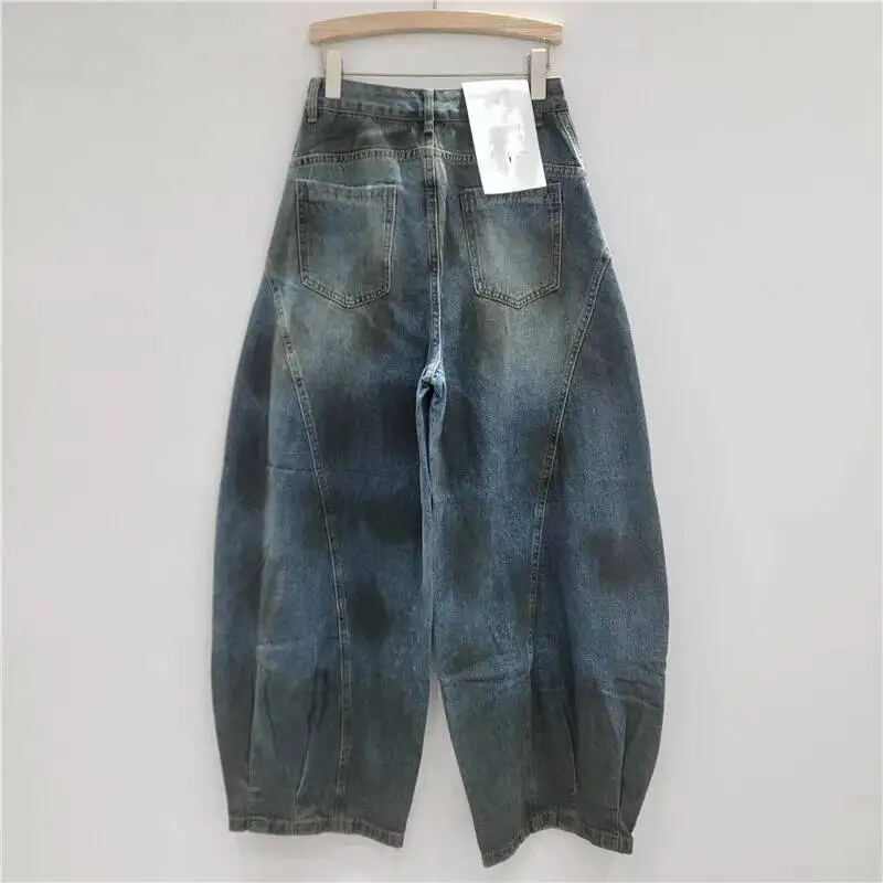 HKSH Spring Autumn New Women Jeans American Retro Streetwear Ripped Vintage Distressed Hip Hop Chic Wide Leg Denim Pants HK17190
