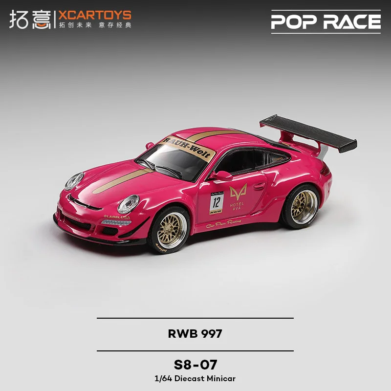 نموذج سيارة POP RACE بمقياس 1:64 طراز S8-07 بورش RWB 997 بلون الياقوت، نموذج معدني مصبوب للجمع والهدايا، متوفر للشحن الآن