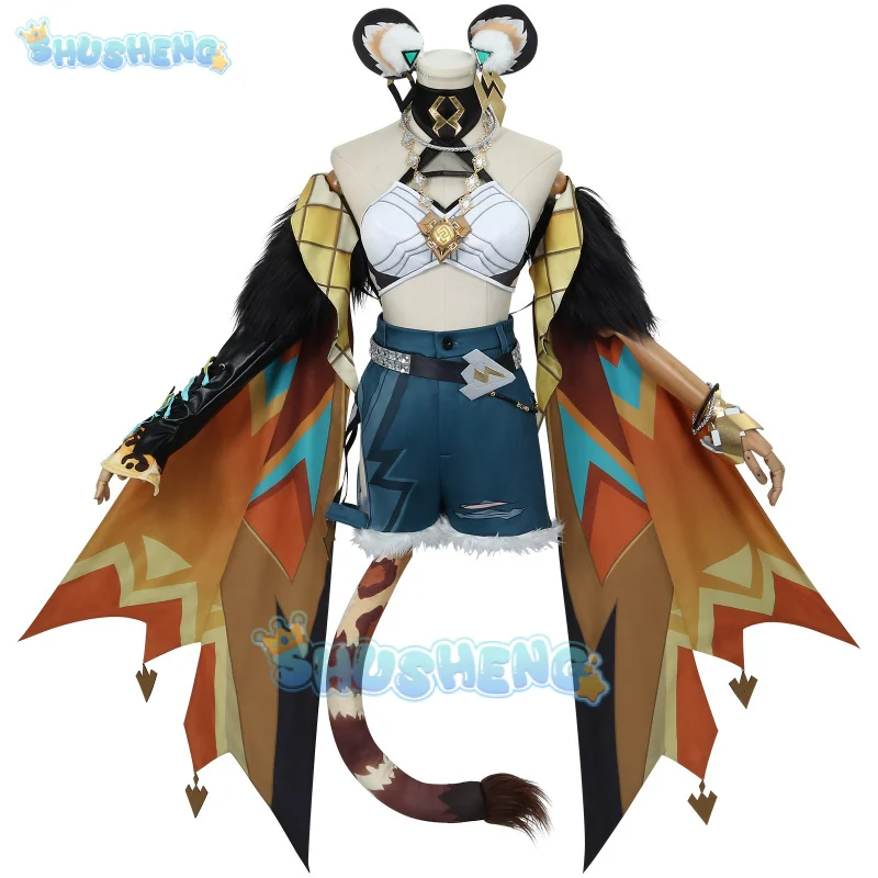 Genshin-Disfraz de Xilonen para mujer, uniforme de juego, tocado, collar de cola, Natlan, fiesta de Halloween, accesorios Shusheng