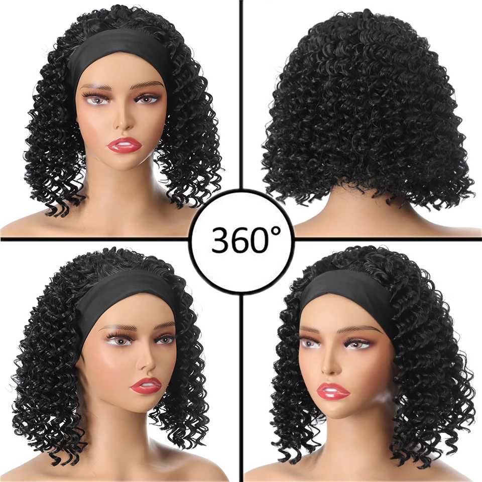 Deep Wave Wigs Headband Wig 180 Density Curly Bob Wigs Front Wig Brazilian Wig For Women Daily Party Halloween Vacation Festival