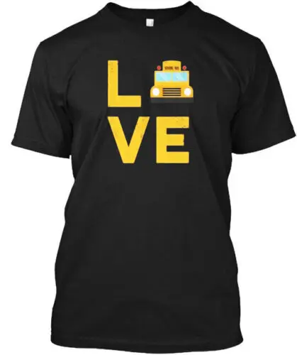 Love School Bus Driver Typography Gift T-Shirt Made in the USA Size S to 5XL