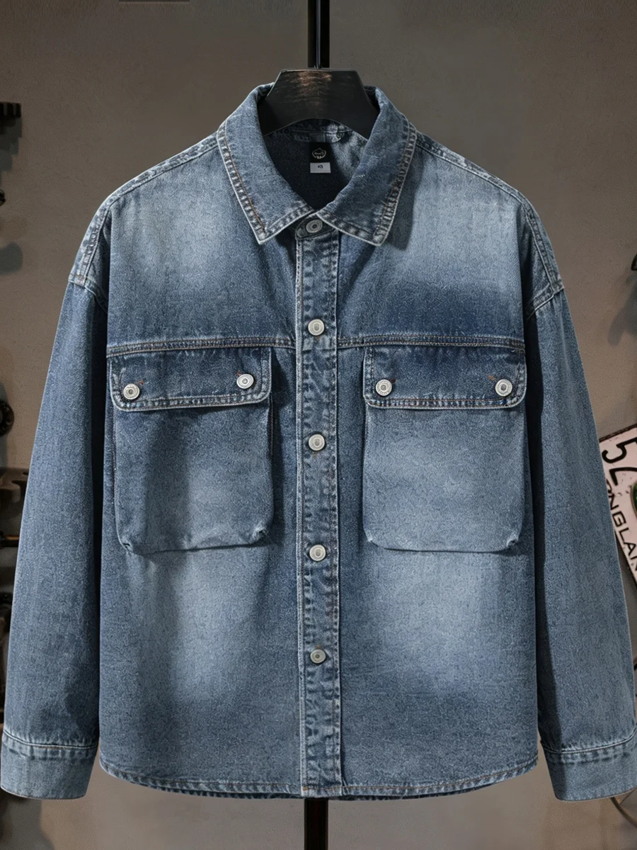 

Высококачественная мужская джинсовая куртка свободного кроя в стиле ретро, повседневная рабочая одежда, из водостойкой ткани, с длинными рукавами, модная, для городской молодежи