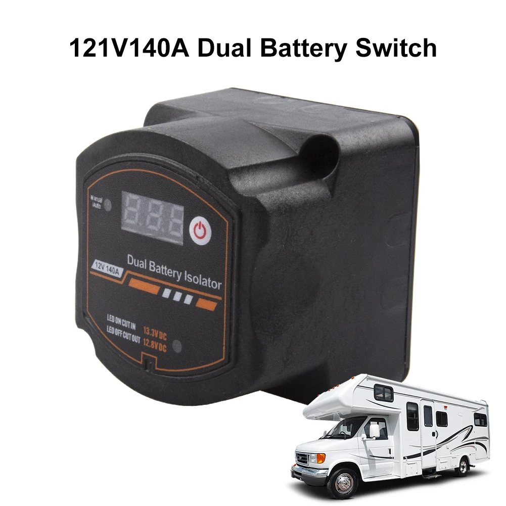 

Dual Battery Isolator 12V 140A Auto Manual Voltage Sensitive Relay with Digital Voltmeter for Car RV Boat Marine