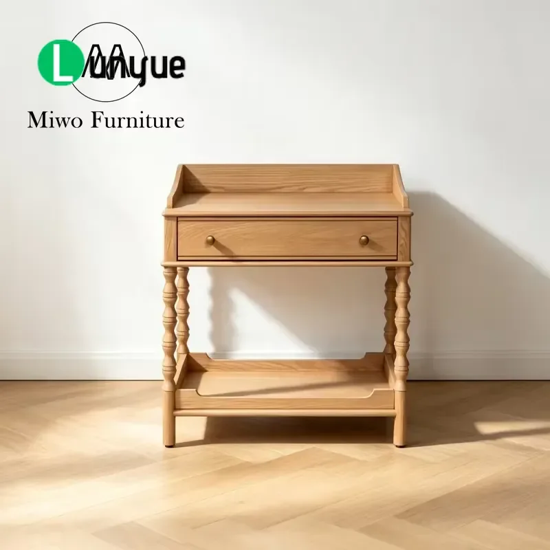 Modern Square Bedside Table with 1 Drawer Oak Veneer Wood Nightstand for Hotel Apartment Living Room Bedroom Decoration