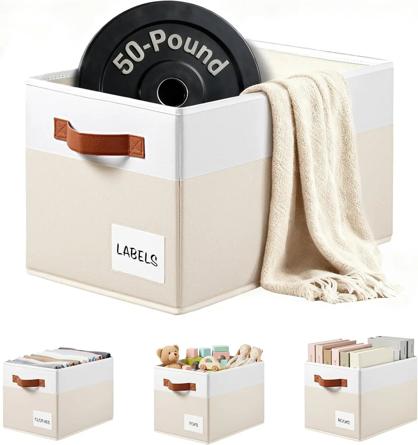 

Большие складные корзины для хранения из 4 штук с ручками и этикетками — прочный органайзер для дома, 14x10 дюймов