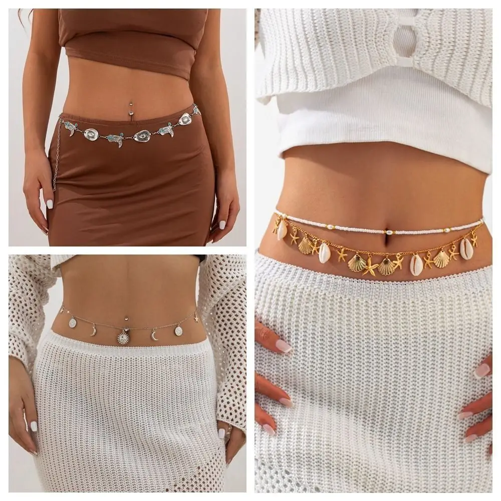 

New Alloy Waistband Bohemia Style Imitation Pearl Conch Pendant Body Chain Waist Chain Women