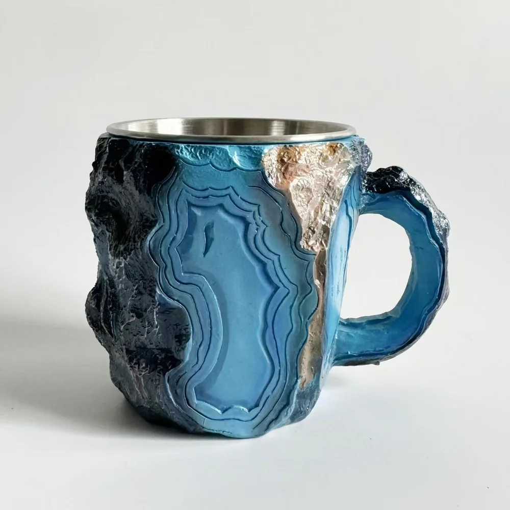 Imitation Mineral Crystal Coffee Mug Resin Outer 304 Stainless Steel Inner Cup Novelty Home Drinkware Decor