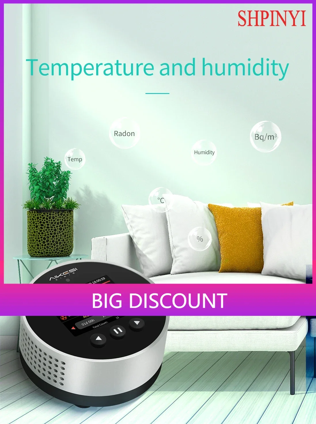 Portable Home Radon Detector Detectors Natural Gas Detector Ion Chamber and Semiconductor PCi/L   Bq/m³
