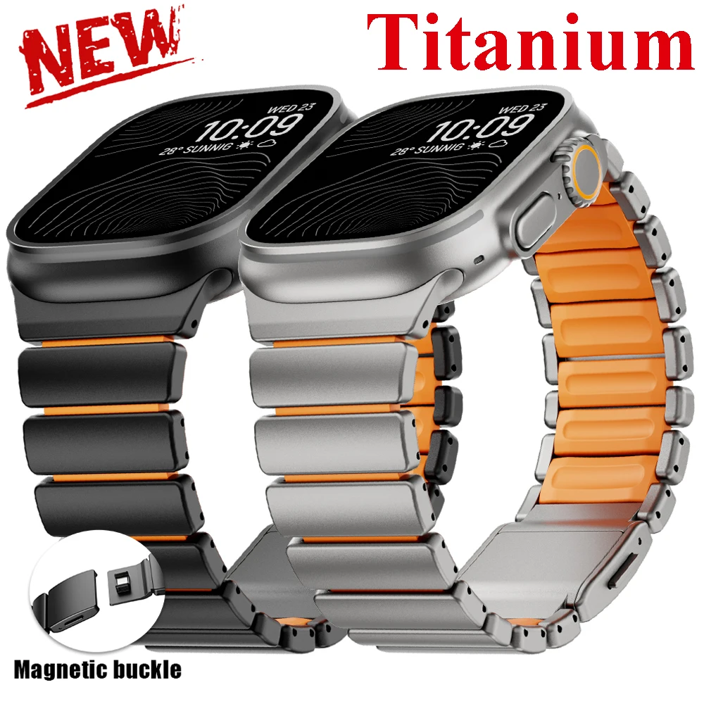

Titanium Metal Band For Apple Watch Ultra 3 11 10 9 8 7 SE Silicone Magnetic Bracelet Strap For iWatch 49mm 46mm 44mm 45mm 42mm