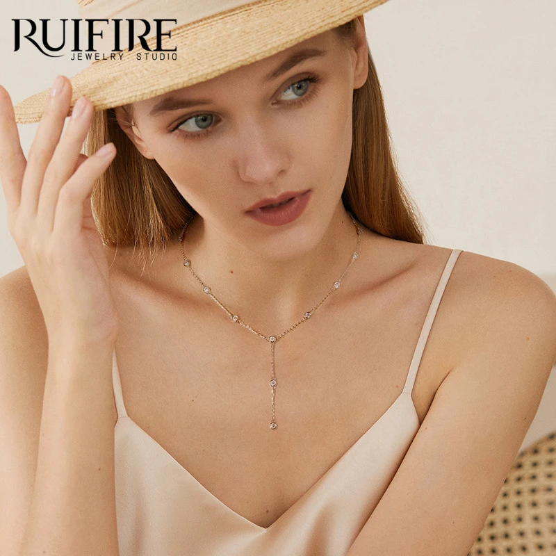RUIFIRE S925 فضة مويسانيتي قلادة قلادة سلسلة طويلة قطرة للنساء الذكرى عيد ميلاد غرامة مجوهرات هدايا GRA