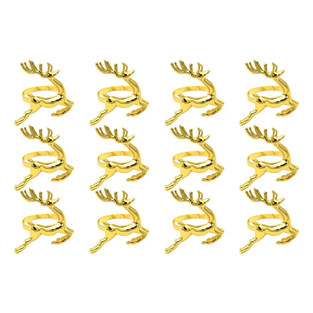 

12 PCS Valentine Napkins Rings Christmas Elk Deer Design Buckle Holders Metal Clasps Napkin Buckle Festival Party Dinner Jewelry
