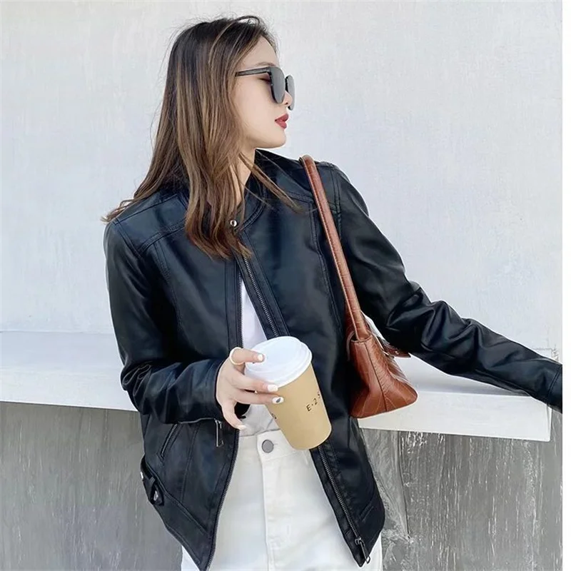 Women Leather Jackets High-end Motorcycle Jacket Spring Autumn New Slim Versatile Korean Short Leather Coat Top Casual Outerwear