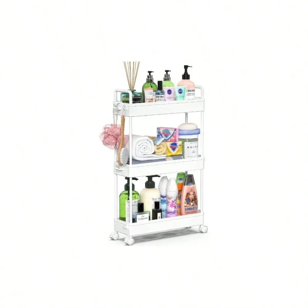 

Тележка для хранения на колесиках, 4-ярусная, для ванной комнаты, узкий стеллаж-органайзер, тележка для прачечной, прикроватная тумба