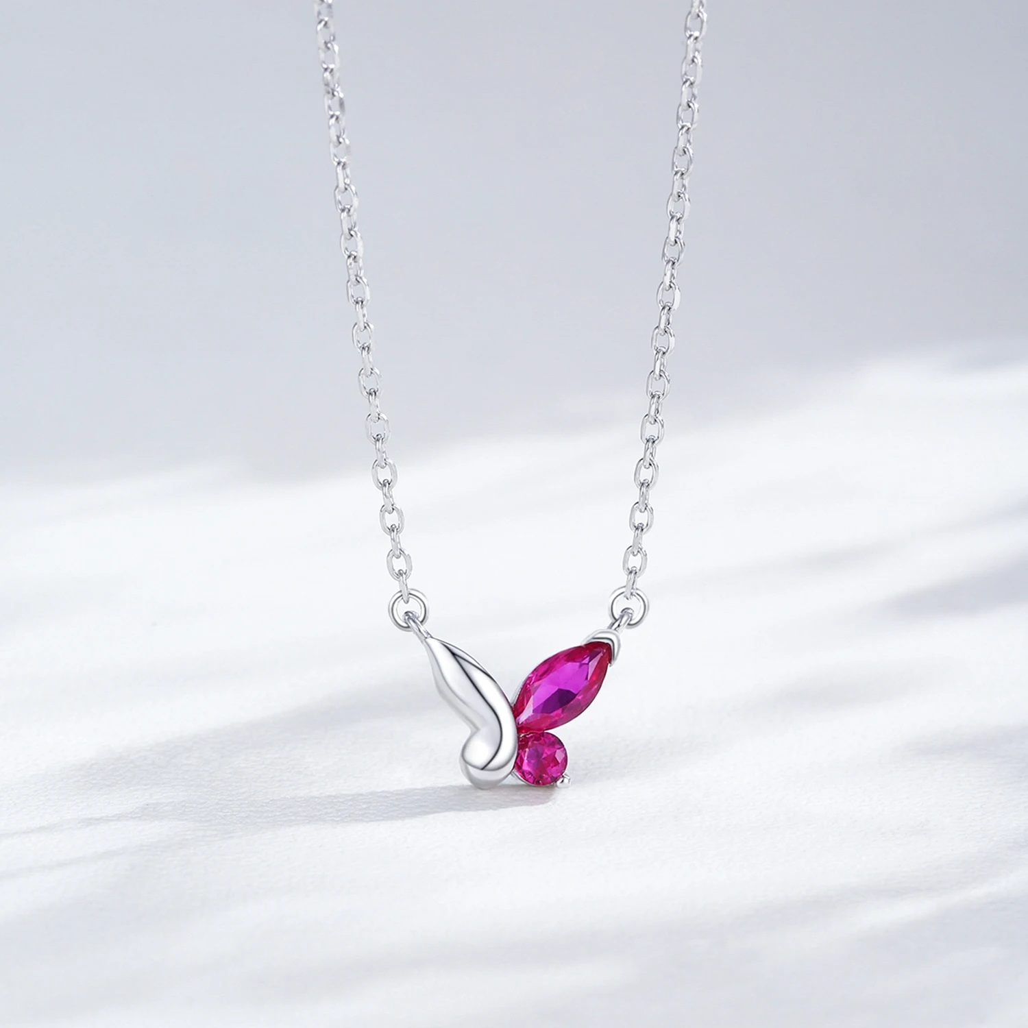 Ailmay Pink Butterfly Bracelet Necklace 925 Sterling Silver Jewelry Set For Women Romantic Wedding Jewelry