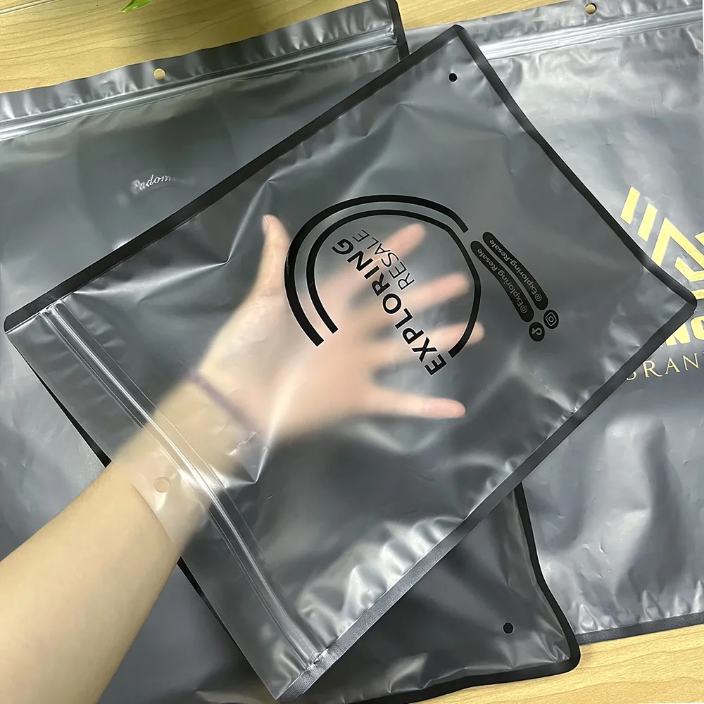 5000pcs/Lot Wholesale Custom Logo Printed Black Clothes T-Shirt Plastic Packing Resealable Glossy Frosted Seal Ziplock Bags