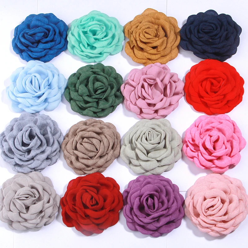 5Pcs 9cm Simulation Fabric Rose Flowers For Baby Girls DIY Headbands Hair Accessories Dress Hats Shoes Decoration No Clip