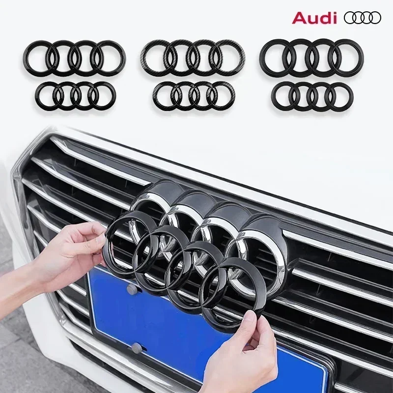2024 New ABS Four Ring Car Logo Cover Retrofitting Front Grille Badge Rear Trunk Emblem For Audi A3 A4 A5 A6 A7 Q2 Q3 Q5 Q7 Q8