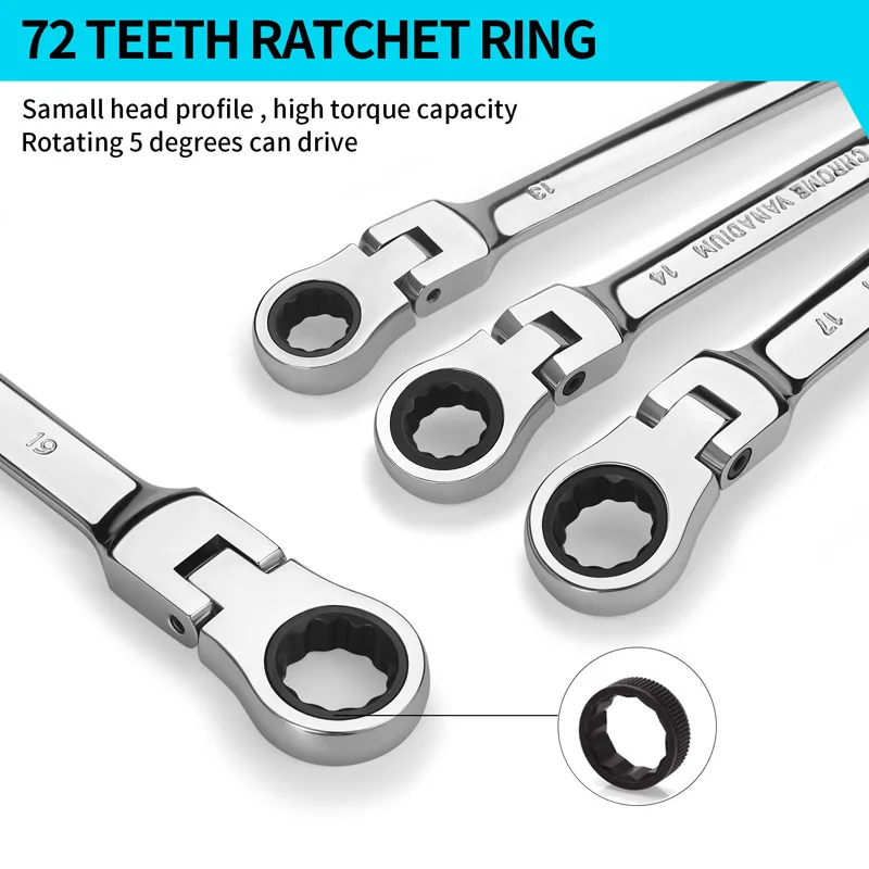 Flex Head Ratcheting Wrench Set Combination Ended Spanner kits Chrome Vanadium Steel Hand Tools Key Ratchet Wrench set