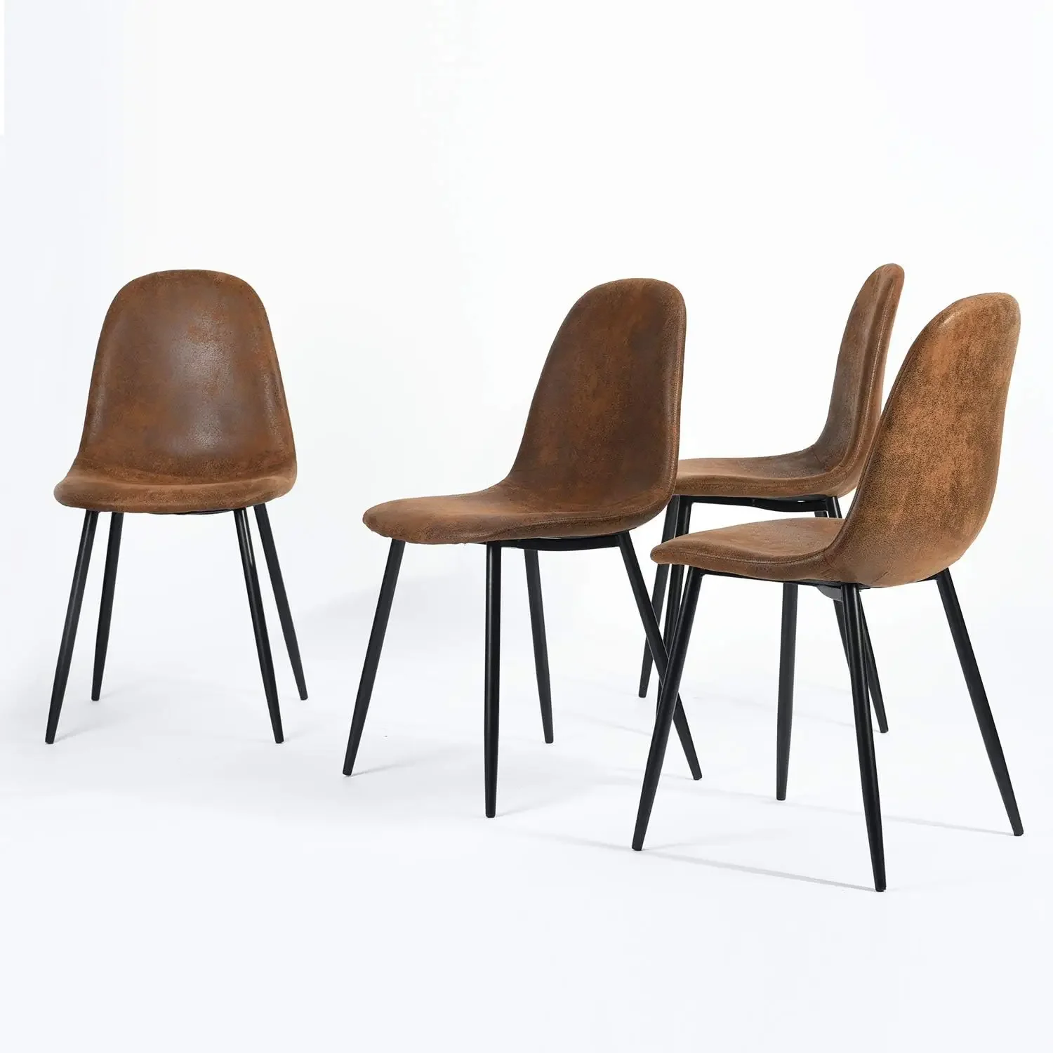 Mid-Century Modern Upholstered Dining Chairs Set, Kitchen Chairs with Metal Legs for Dining Room, Fabric Suede Seat