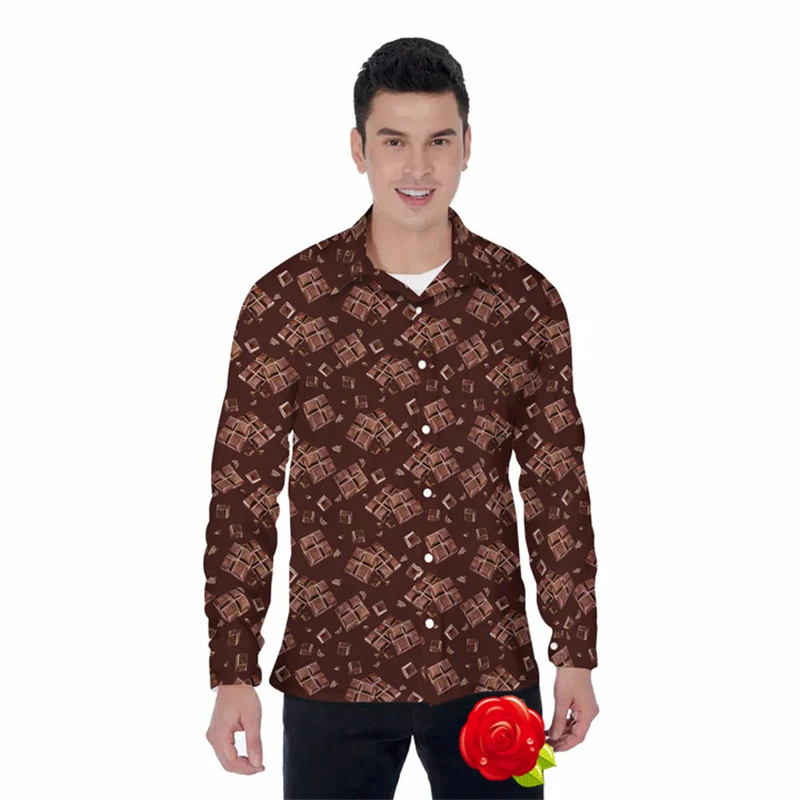 Fashion Chocolate Candy 3D Printed Shirts For Men Clothes Funny Snack Design Lapel Blouse Hip Hop Male Streetwear Button Blouses