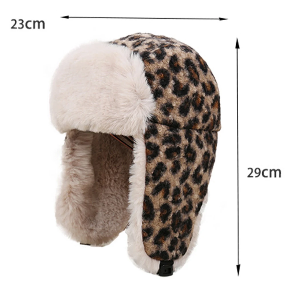 HT4995 الروسية قبعة سميكة الدافئة الشتاء الفراء القبعات للرجال النساء الثلوج التزلج الصياد إيرفلاب قبعة الذكور الإناث أنيق ليوبارد منفذها القبعات