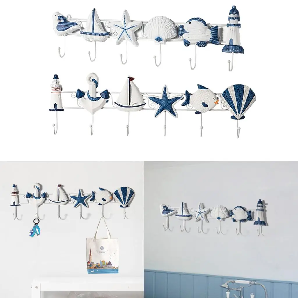 Mediterranean Style Beach Tropical Bath Showe Hook Hanger Bathroom Bedroom Clothes Coat Towel Holder Rack